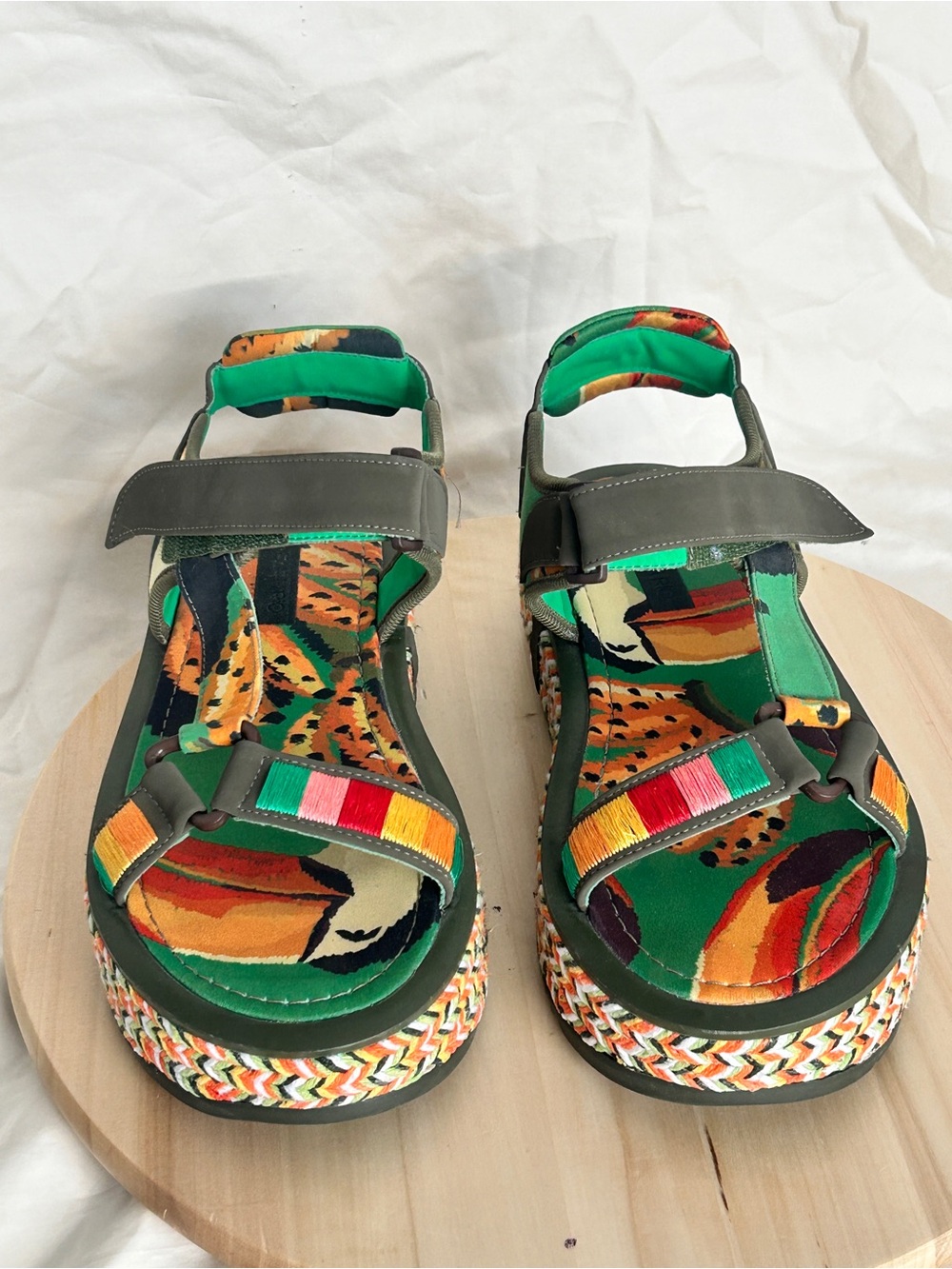 Farm Rio Womens Toucan Tropical Platform Sandals Adjustable 10 - Picture 2 of 8